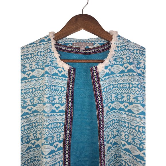 Valerie Stevens Tribal Aztec Print Open Front Boho Cardigan 3/4 sleeves sz M - Picture 2 of 7